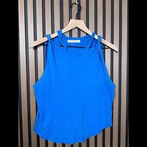 Free People Shirt Small Womens Blue Cut Out Shoulder Sleeveless
